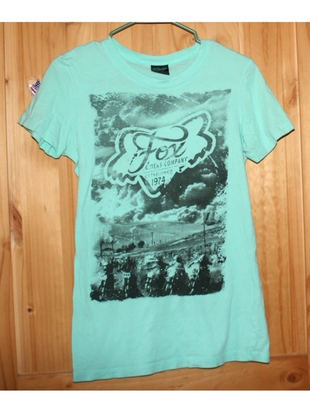Vintage Fox Riders Company Teal Graphic teens Shirt awesome graphics size large